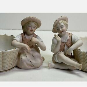 Vintage KALKA porcelain boy and girl figurine with basket number 7302